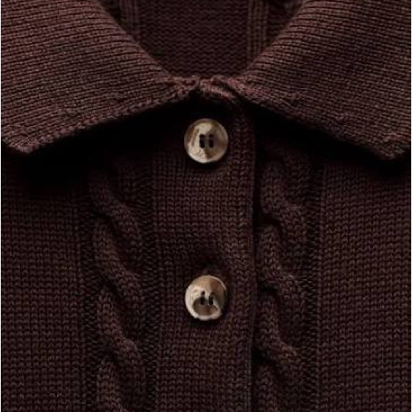ZARA CABLE KNIT POLO SWEATER | Brown | S | NWT - Picture 10 of 16
